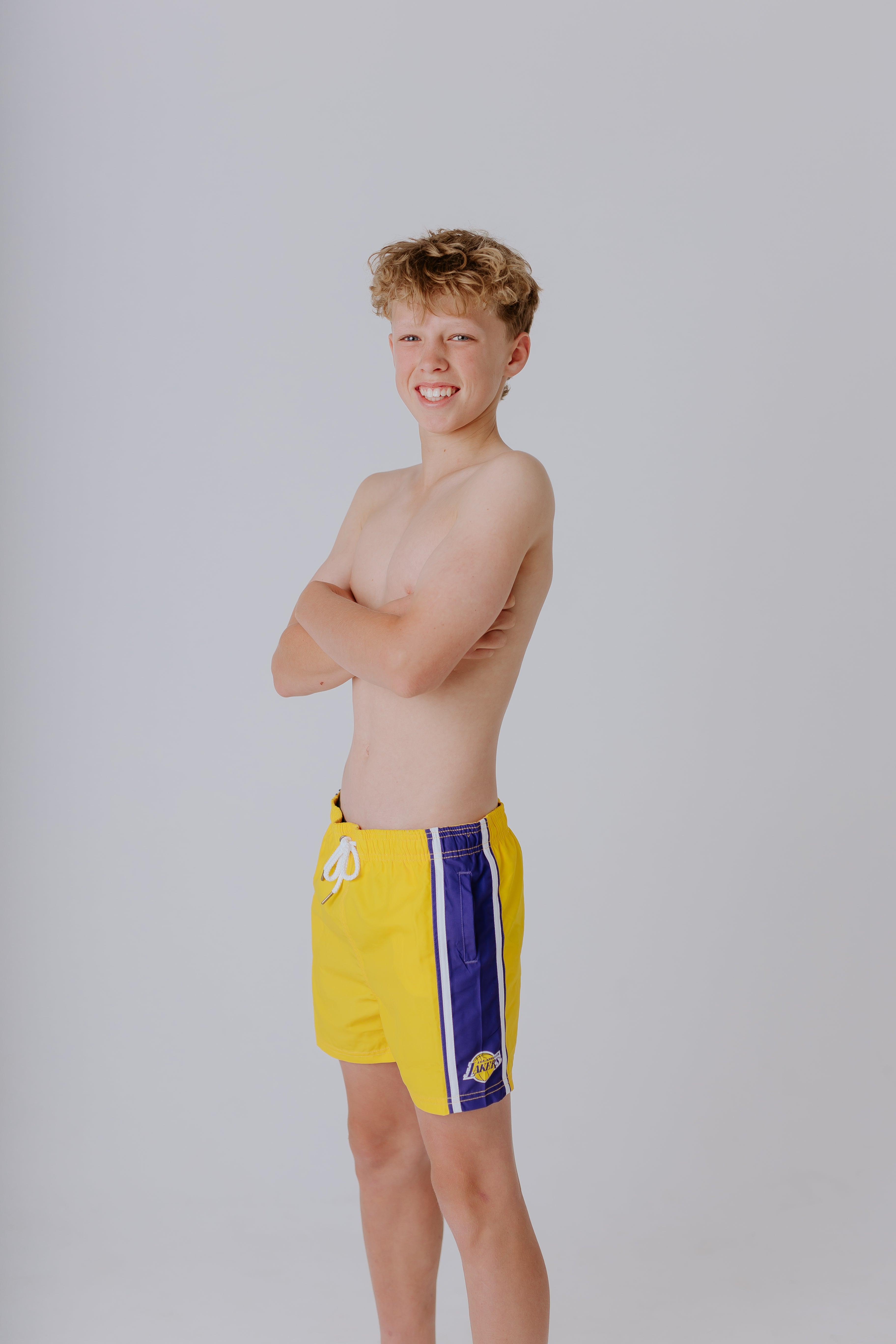 Lakers swim shorts on sale